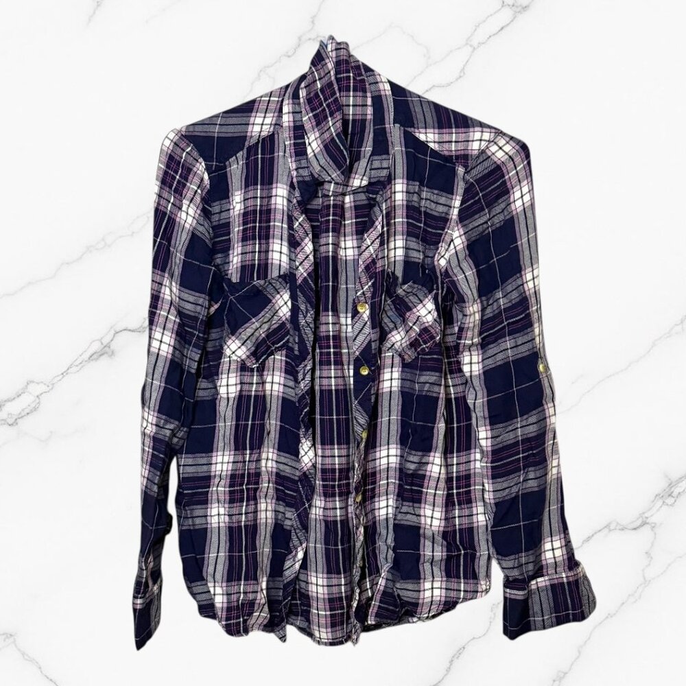 Tinsel Women's Pink Blue Plaid Long Sleeve Button Down Shirt size Small